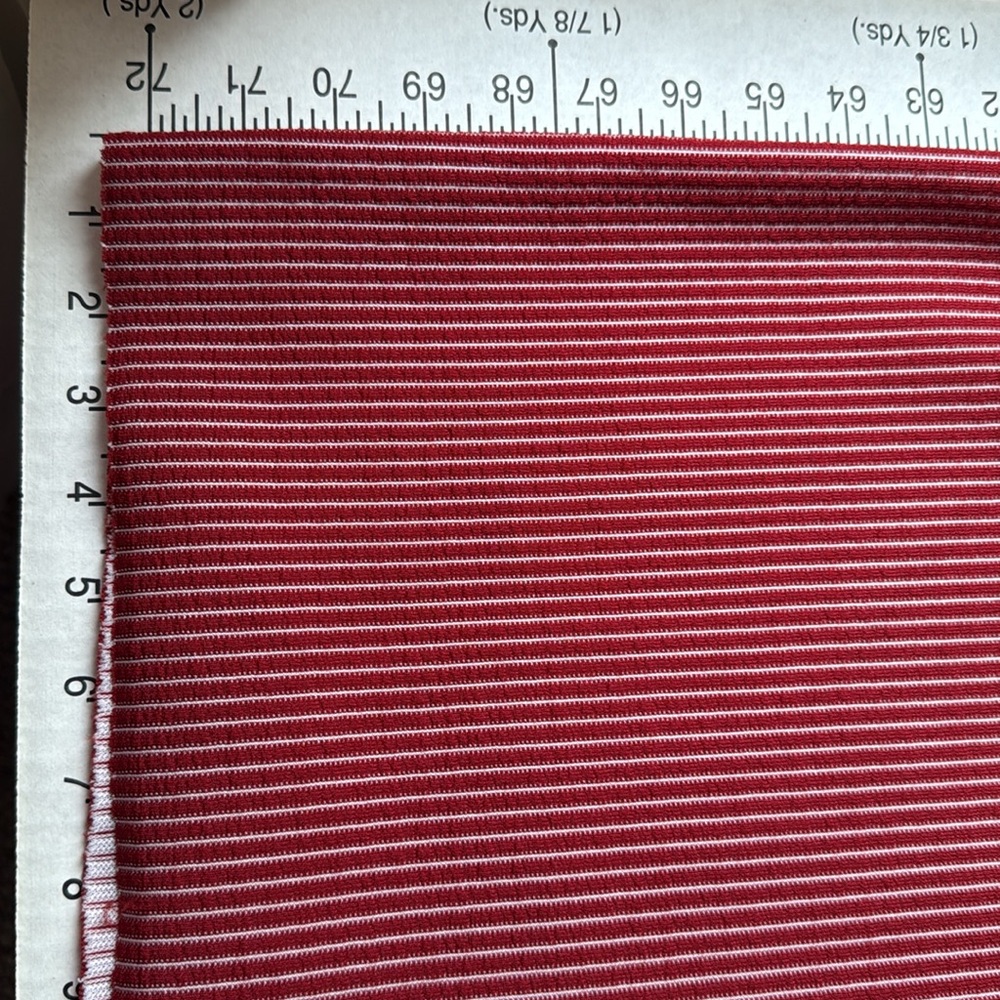 Vintage 1970s Burgundy/Red & White Striped/Textured Polyester Fabric - Picture 8 of 11